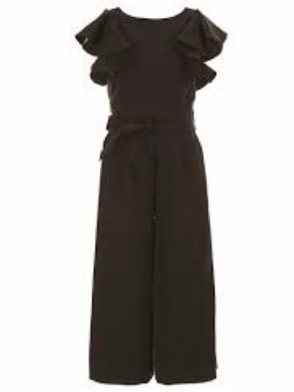 GB girls Black Ruffle-Sleeve Wide-Leg Jumpsuit with Belted Waist